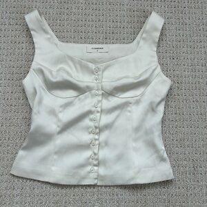 Commense White Satin Button-Front Women's Blouse